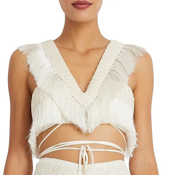 PatBO Samba Fringe Crop Top in off white - Picture 2 of 8